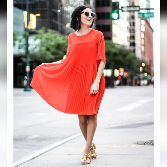 Maeve By Anthropologie Edie Swing Pleated  Dress Size 4 In Orange Red - Picture 1 of 13